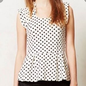 Anthropologie Postmark Polka Dot Peplum Top